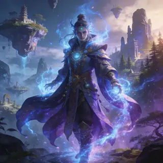 A detailed fantasy character, mystical outfit, magical glowing energy, standing in a breathtaking fantasy world, cinematic lighting, epic composition, ultra detailed, masterpiece fantasy art