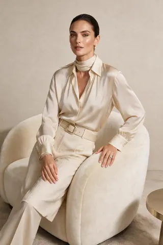 Create a luxury fashion magazine editorial portrait. If a reference image is provided, preserve the main subject’s identity, facial features, hairstyle, body proportions and recognizable details, turning them into a high-fashion editorial model. If no reference image is provided, create an original elegant model with a confident look.

The subject is posing in a minimalist luxury studio with soft beige, cream and champagne tones. Outfit: premium tailored fashion, elegant fabrics, subtle jewelry, refined styling. Lighting is soft but expensive-looking, with clean shadows, smooth highlights and realistic skin texture. The composition should feel like a Vogue-style fashion shoot, sophisticated, modern, expensive and polished.

Style: high-end editorial photography, realistic, premium studio lighting, sharp details, natural skin, elegant pose, clean background, professional retouching.

Avoid: cheap glamour, unrealistic skin, distorted anatomy, extra limbs, bad hands, messy background, text, watermark, logo.