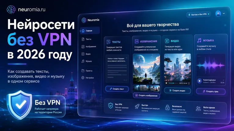 Нейросети без VPN в 2026 году: как создавать тексты, изображения, видео и музыку в одном сервисе